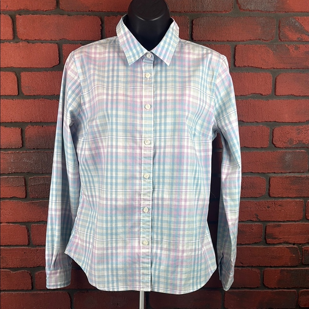 LL‎ Bean Shirt Womens 8 Pastel Plaid Button Up